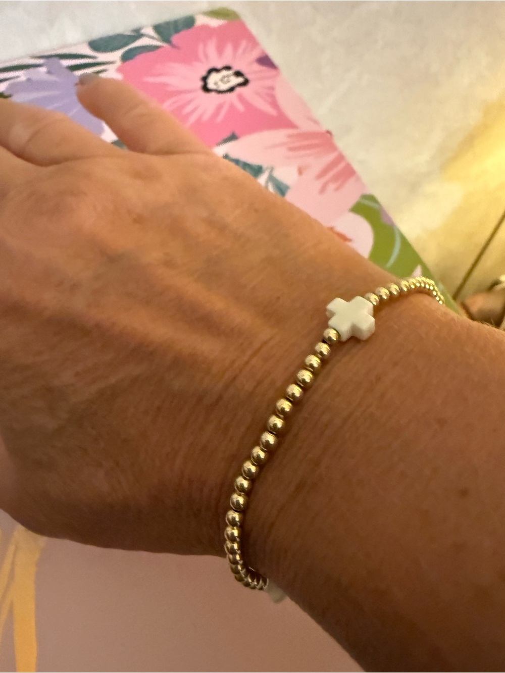 Enewton Extends Gold Beaded Bracelet with White Cross Accent